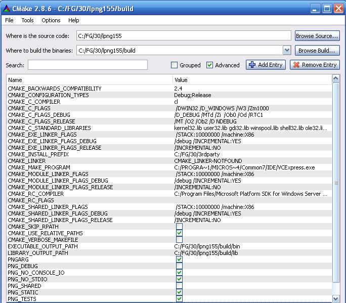 view of CMake on libpng-1.5.5 a
