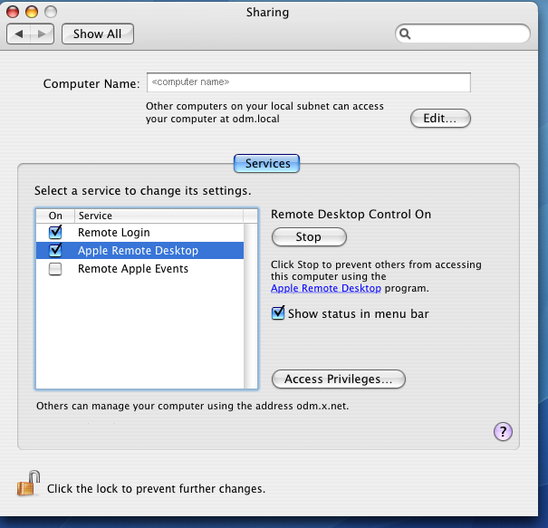 Enable Remote Desktop, and click Access Privileges ...